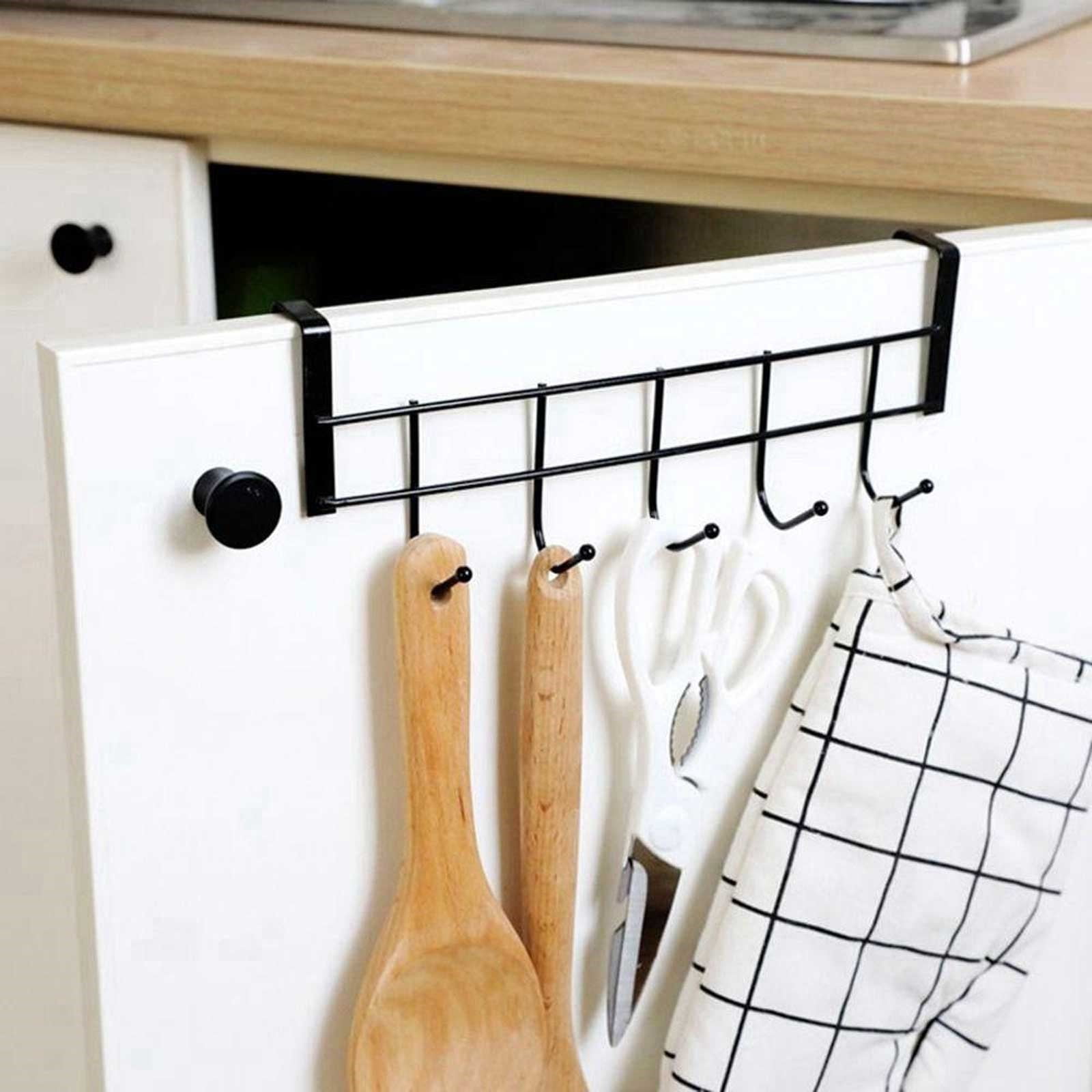 Over The Door Hooks For Hanging, Over The Door Hanger, Over The Door Organizer,Over The Door Towel Rack For Bathroom With 5 Coat Hooks, Bathroom Towel Holder Towels Hanger,Bedroom Door Hooks,(Black) Black-4PCS - Image 5
