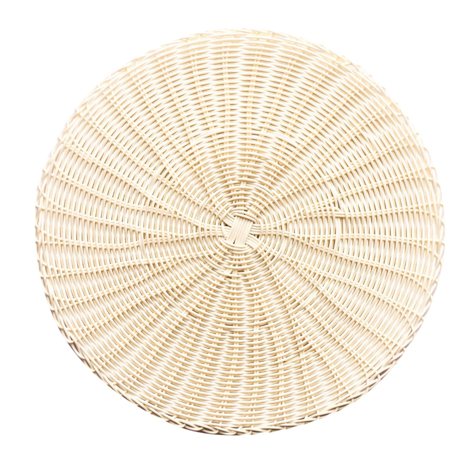 14 Inch Round Woven Placemats, Non Slip Heat Resistant Plastic Table Mats,Table Placemat For Household Use,Round Rattan Placemats Braided Cup Coasters For Drink Kitchen Dining Table Decoration,Brown White - Image 1