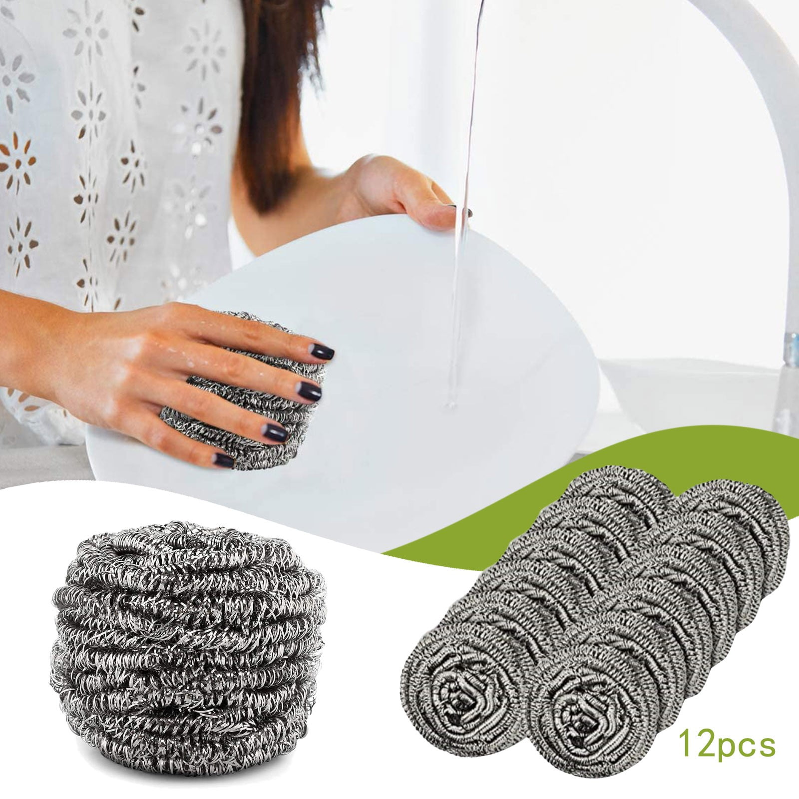 12 Pack Stainless Steel Scourers,Steel Scourers,Metal Wire Sponge Scouring Pads,Steel Wool Scrubber Pad Used For Dishes, Pots, Pans, And Ovens. Easy Scouring For Tough Kitchen Cleaning 12PCS - Image 2