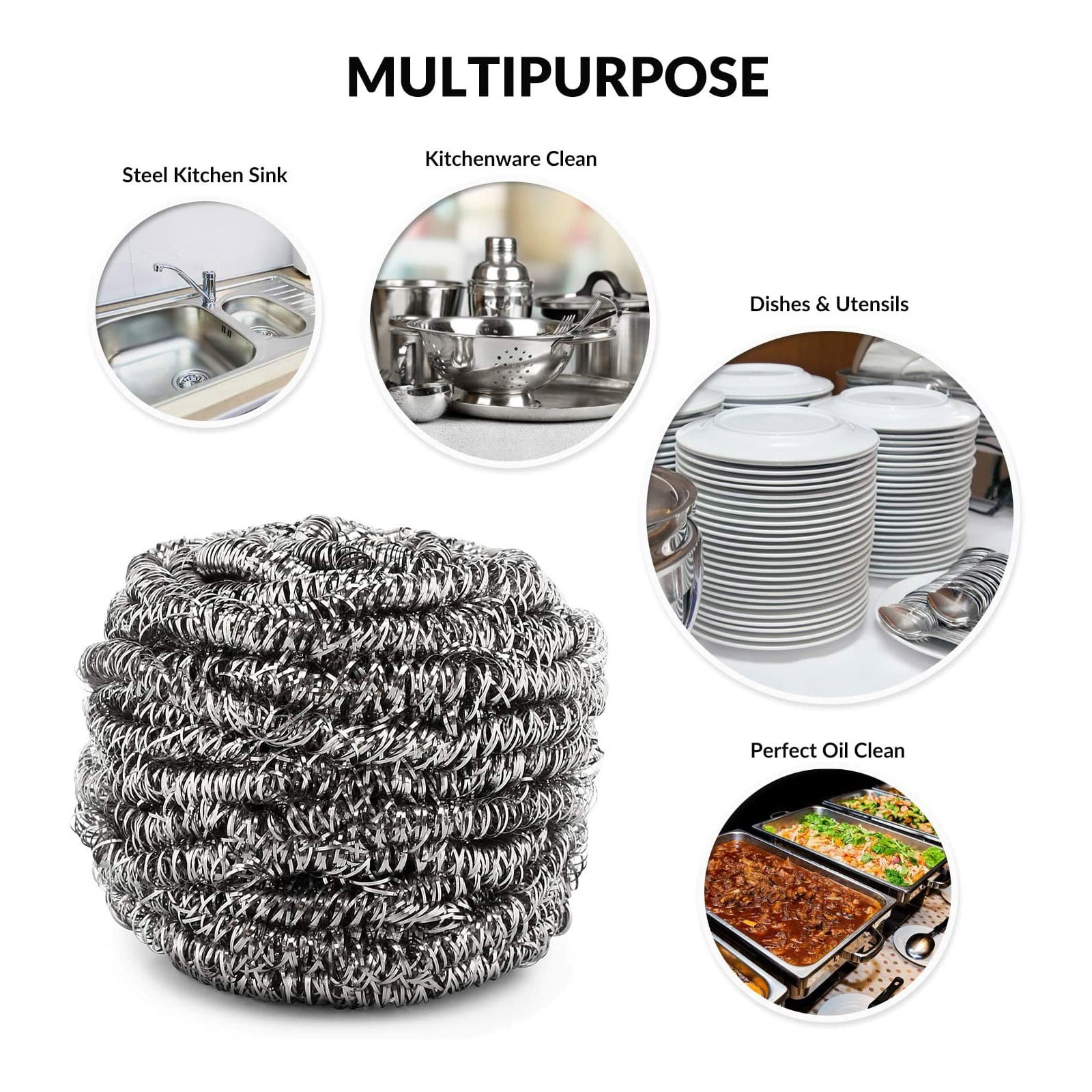 12 Pack Stainless Steel Scourers,Steel Scourers,Metal Wire Sponge Scouring Pads,Steel Wool Scrubber Pad Used For Dishes, Pots, Pans, And Ovens. Easy Scouring For Tough Kitchen Cleaning 12PCS - Image 5