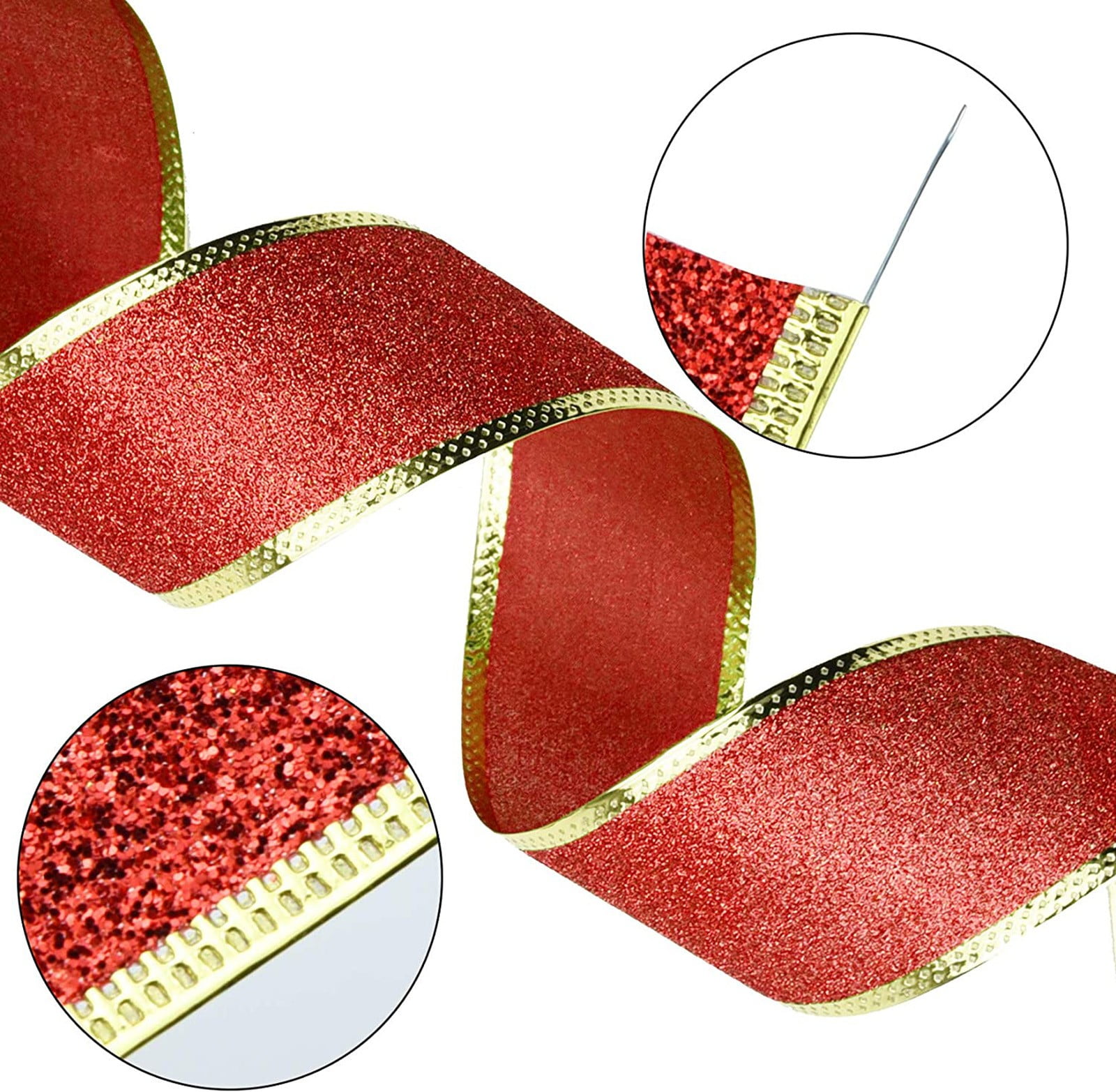 Christmas Red Plaid Ribbon,Wired Edge Wrapping Ribbons,Plaid Christmas Ribbon,Christmas Decorations,Tartan Decor For Gift Wrapping Xmas Crafts Wreath Diy Making Supplies Bow Decorations,Red Gold - Image 4