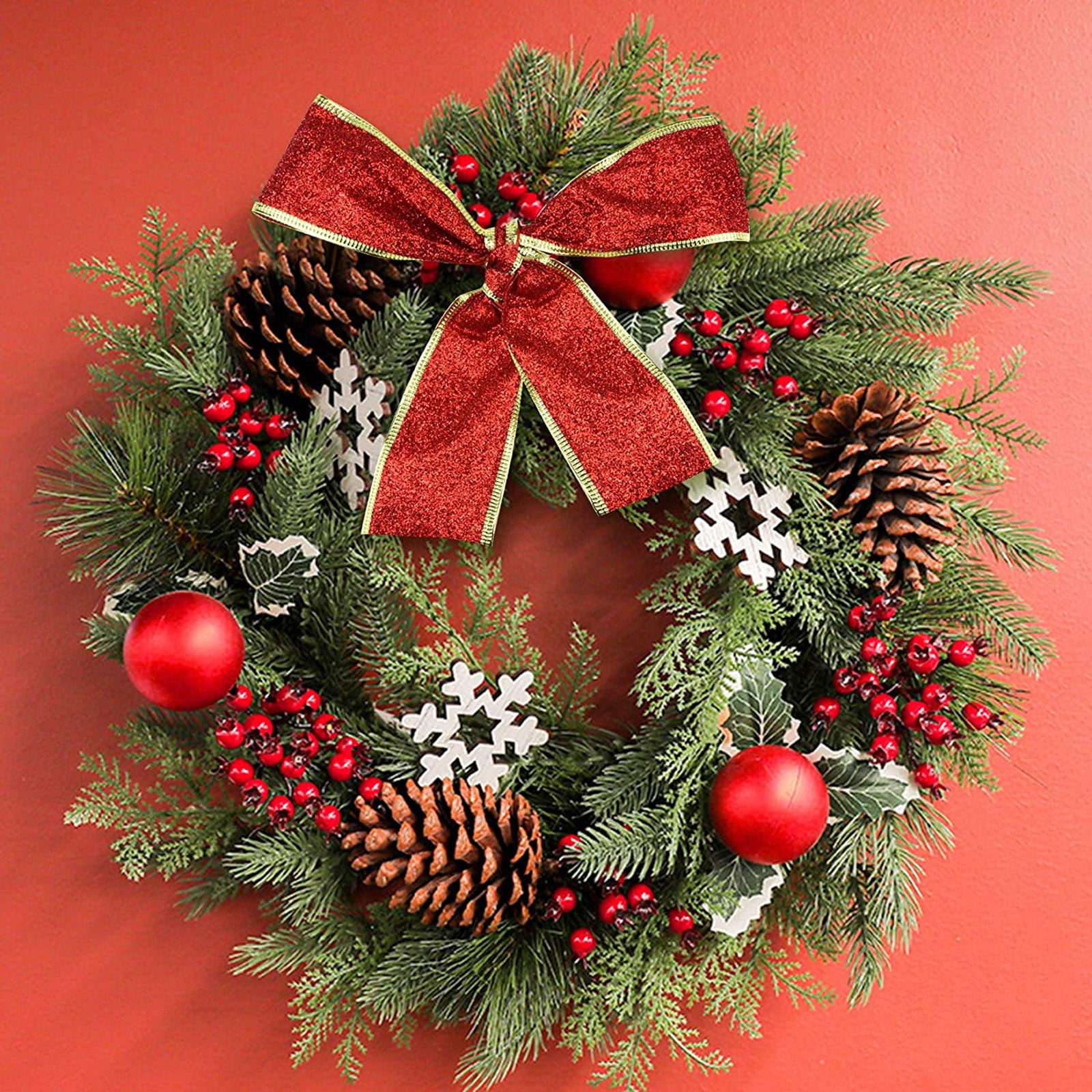 Christmas Red Plaid Ribbon,Wired Edge Wrapping Ribbons,Plaid Christmas Ribbon,Christmas Decorations,Tartan Decor For Gift Wrapping Xmas Crafts Wreath Diy Making Supplies Bow Decorations,Red Pink - Image 4