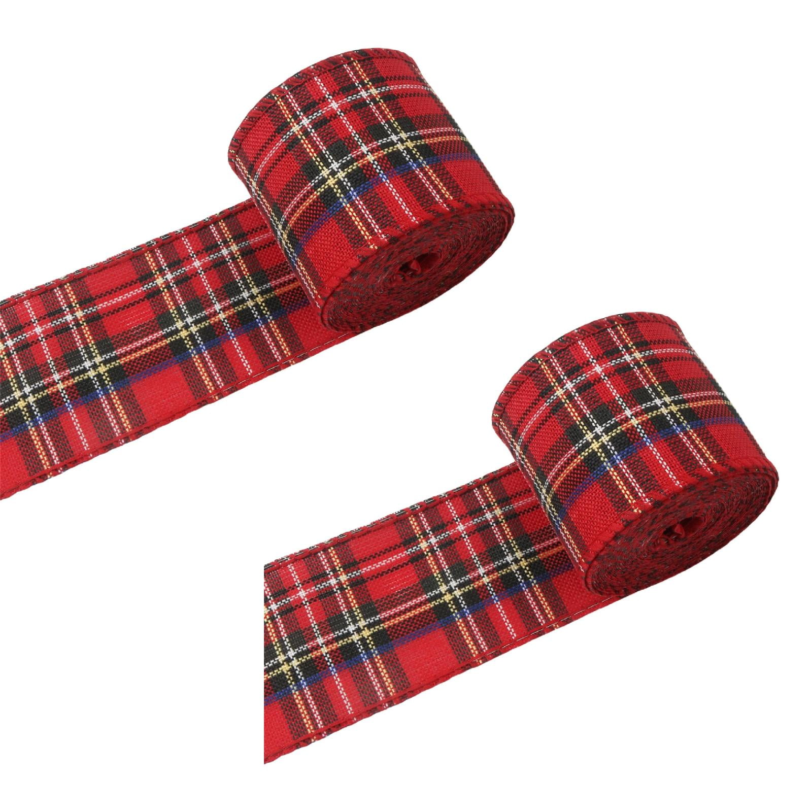 Christmas Red Plaid Ribbon,Wired Edge Wrapping Ribbons,Plaid Christmas Ribbon,Christmas Decorations,Tartan Decor For Gift Wrapping Xmas Crafts Wreath Diy Making Supplies Bow Decorations,Red Z_2PCSRed - Image 1