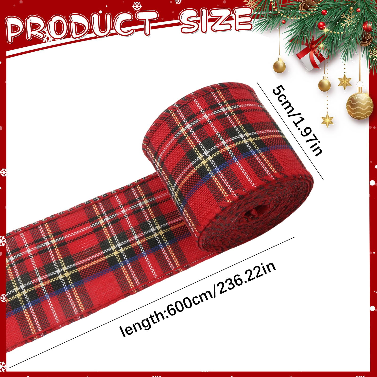 Christmas Red Plaid Ribbon,Wired Edge Wrapping Ribbons,Plaid Christmas Ribbon,Christmas Decorations,Tartan Decor For Gift Wrapping Xmas Crafts Wreath Diy Making Supplies Bow Decorations,Red Z_2PCSRed - Image 2