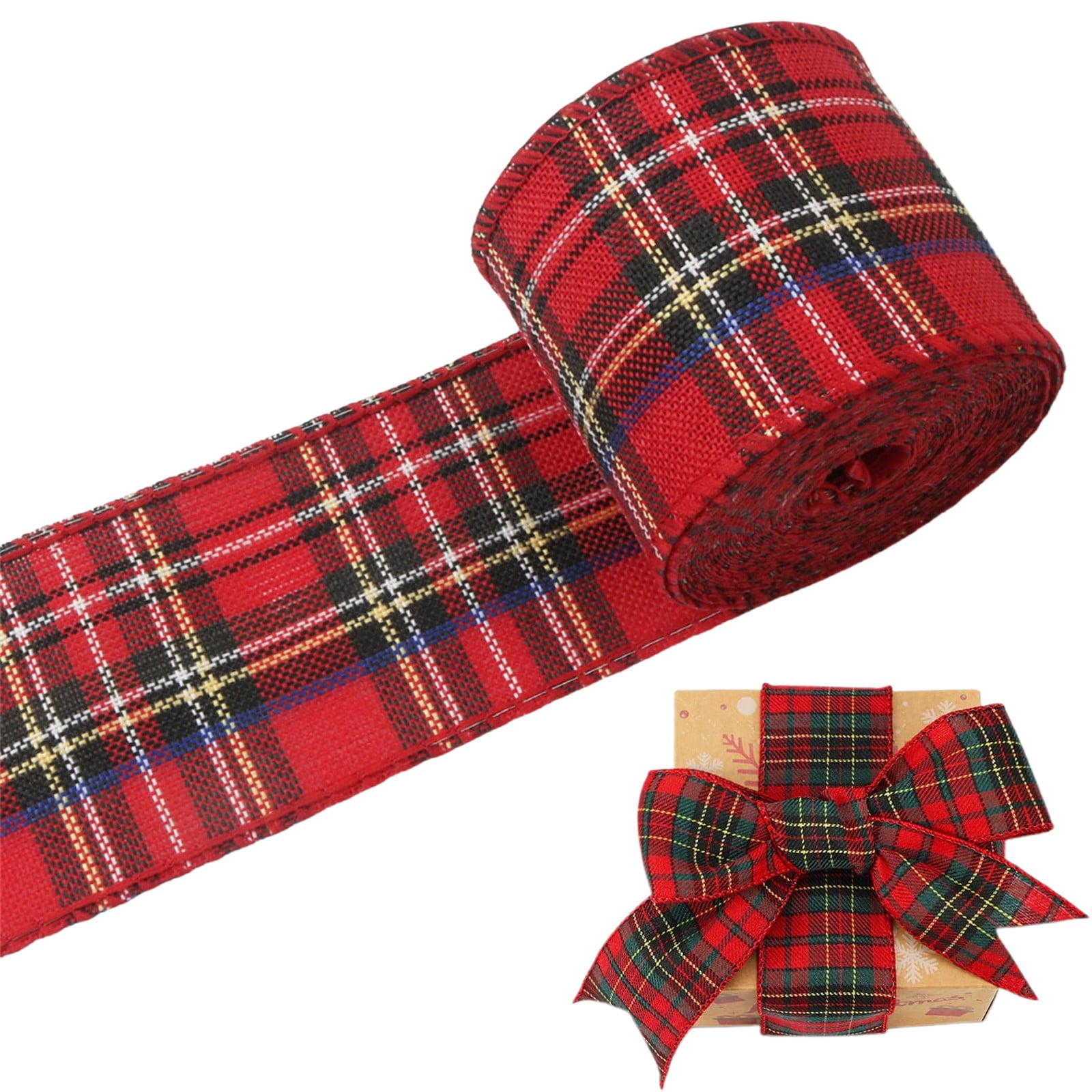 Christmas Red Plaid Ribbon,Wired Edge Wrapping Ribbons,Plaid Christmas Ribbon,Christmas Decorations,Tartan Decor For Gift Wrapping Xmas Crafts Wreath Diy Making Supplies Bow Decorations,Red Z_2PCSRed - Image 7