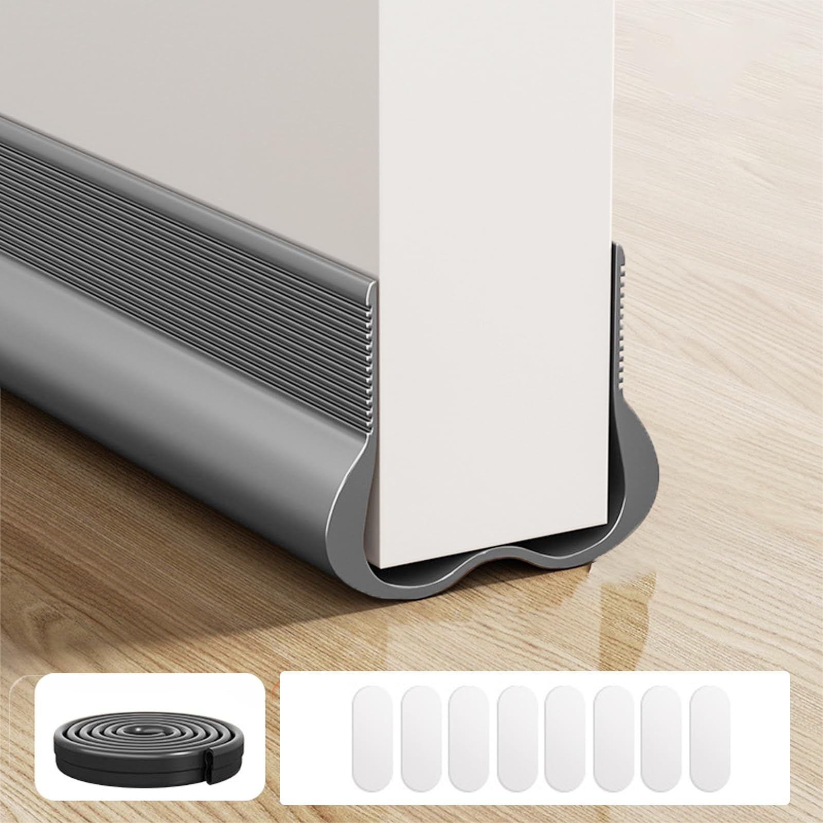 Door Draft Stopper,Draft Guard for Exterior and Interior Doors,Sound Proofing Thick Foam Strip Gap Filler,Weather Stripping Door Seal, Garage Window Blocker Noise Cold Air Insulation(Black) Grey(2pc) - Image 4