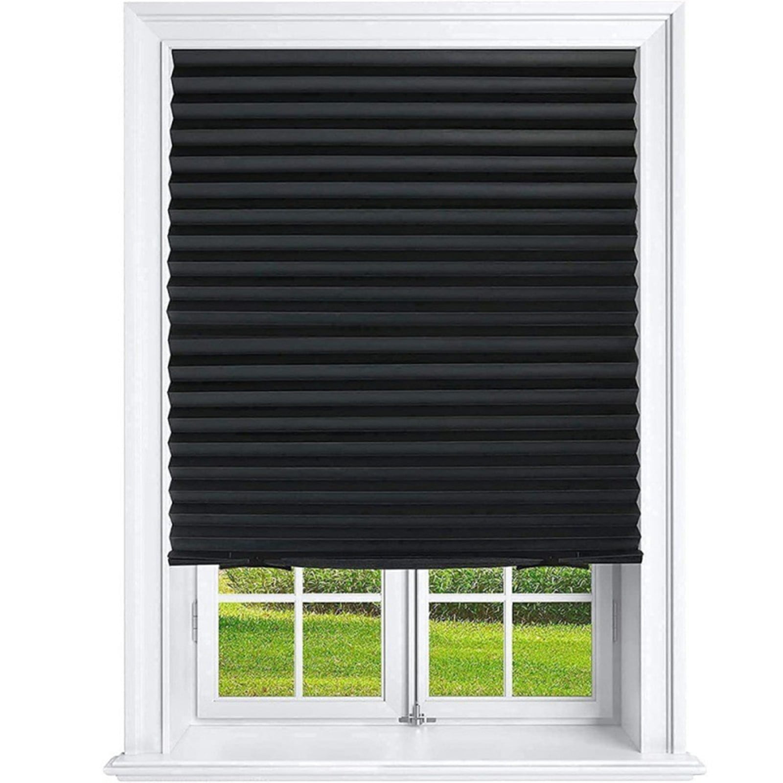 Window Blinds Cordless Blackout, No Drill Cut to Size Clip On Stick On Self Adhesive Temporary Blinds Pleated Paper Blinds Fits Blinds Window Roller for Bathroom Kitchen Living Room(Black90x150cm) Black90x180cm - Image 2