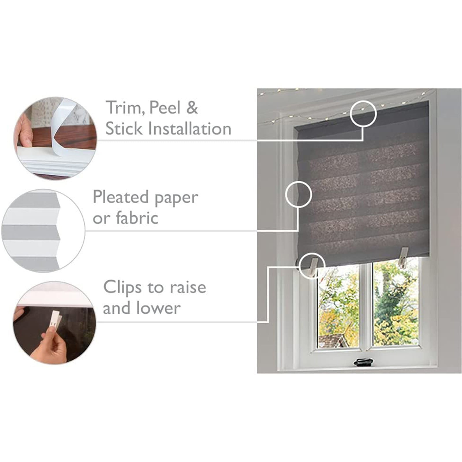 Window Blinds Cordless Blackout, No Drill Cut to Size Clip On Stick On Self Adhesive Temporary Blinds Pleated Paper Blinds Fits Blinds Window Roller for Bathroom Kitchen Living Room(Black90x150cm) White60x150cm(2pc) - Image 8