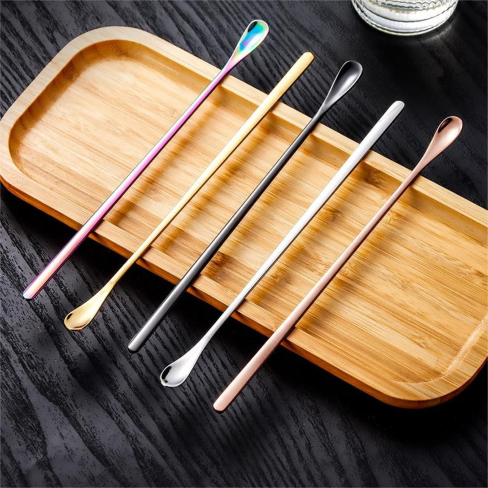 Stainless Steel Coffee Stirring Spoons,Reusable Drink & Cocktail Stir Sticks Scoop,Stainless Steel Stirring Spoons For Coffee Cocktail Mixing Spoon With Long Handle Stir Sticks,Multicolor 8.8