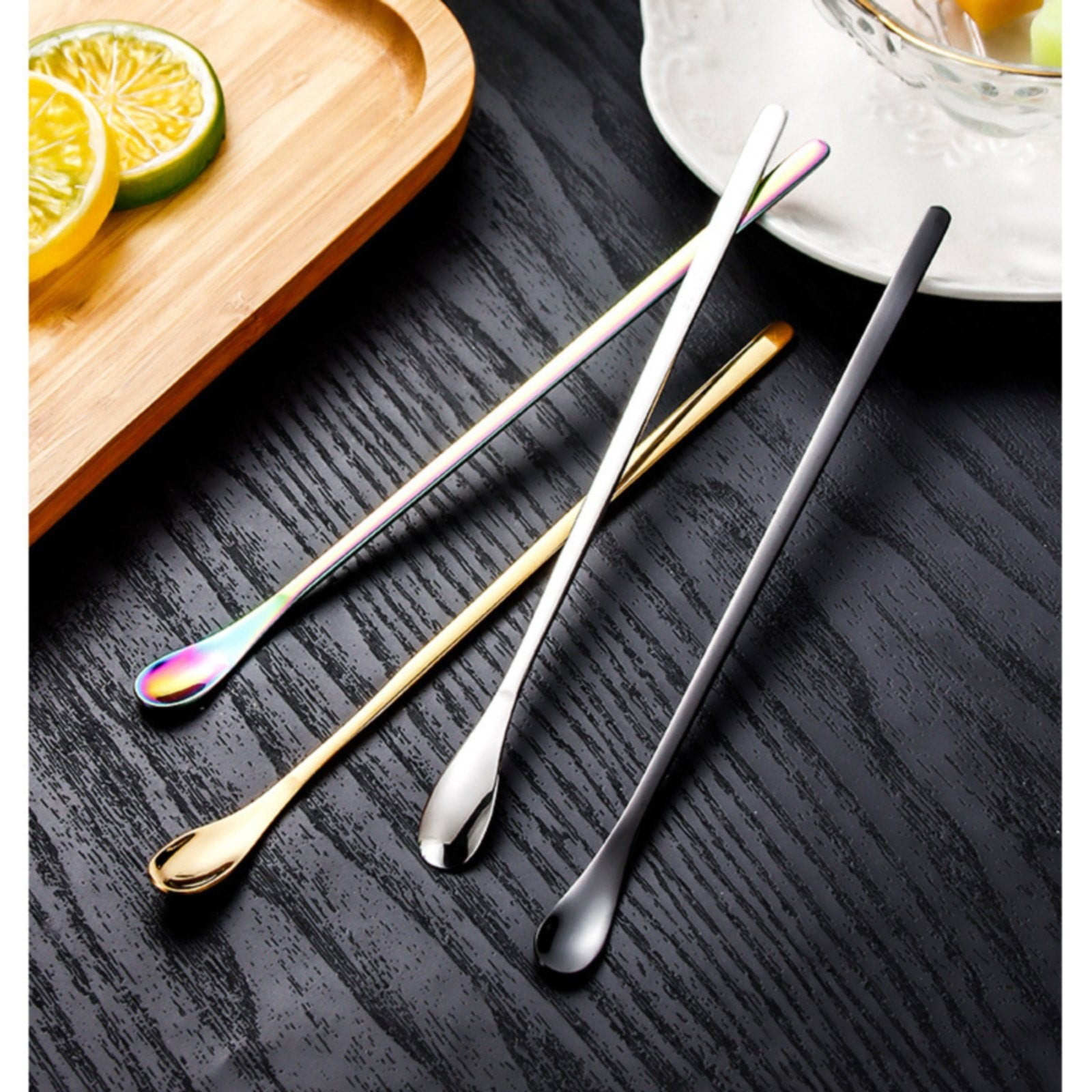 Stainless Steel Coffee Stirring Spoons,Reusable Drink & Cocktail Stir Sticks Scoop,Stainless Steel Stirring Spoons For Coffee Cocktail Mixing Spoon With Long Handle Stir Sticks,Multicolor 8.8