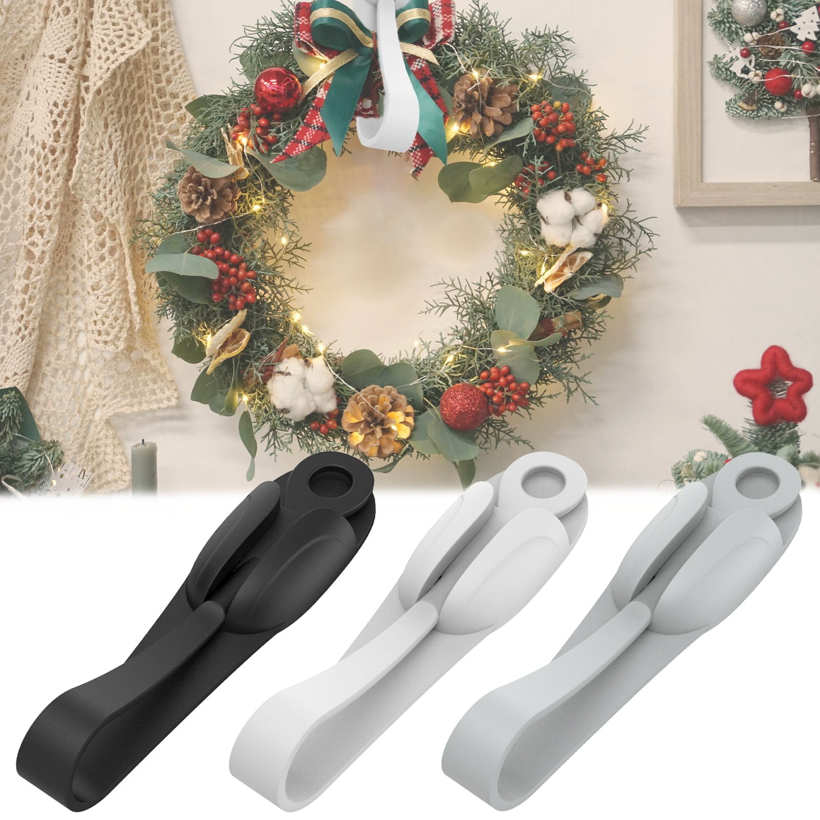 Christmas Garland Hooks,Wall Mounted Punch,Adhesive Removable Holder, Organizer Garland Straps for Mantle Adhesive Garland Hangers,For Mantle Christmas Garland Hooks,For Fireplace Bundler(White) White - Image 6