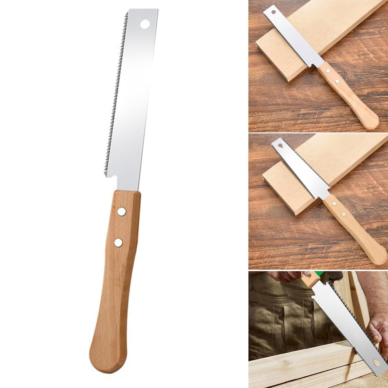 Japanese Pull Saw,Small Hand Saw, Japanese Double Pull Saw with Wooden Handle,Steel Blades and Wood Handles, Handsaw Cutting Edges, Flush Cutting Trim Tool for Carpentry(Silver2) Silver2 - Image 2