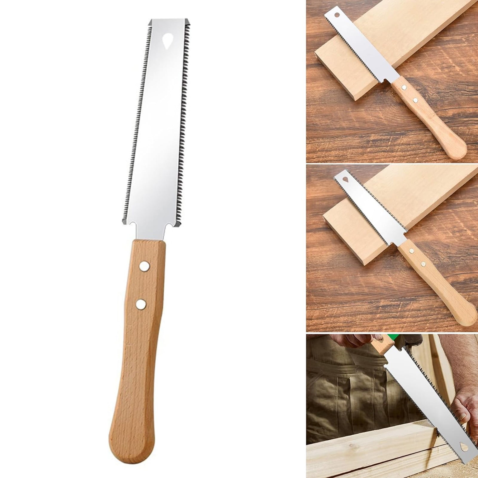Japanese Pull Saw,Small Hand Saw, Japanese Double Pull Saw with Wooden Handle,Steel Blades and Wood Handles, Handsaw Cutting Edges, Flush Cutting Trim Tool for Carpentry(Silver2) Silver3 - Image 2