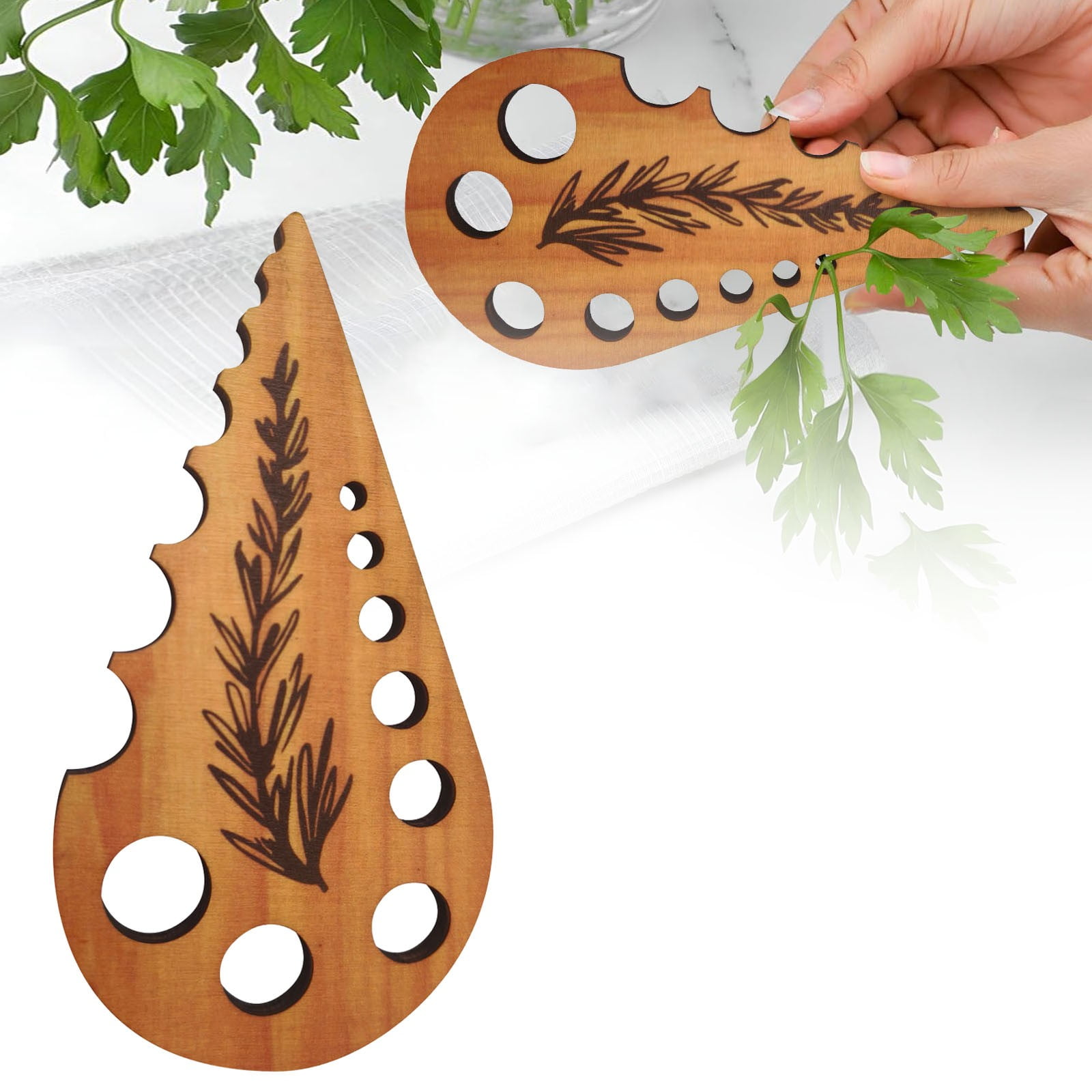 Herb Stripper 8 Holes,Herb Stripper Tool,Wooden Herb Stripper Vegetable Leaf Remover,Different Aperture Designs Wood Stripping Strippers Suitable for Herbs, Parsley, Coriander, Thyme Khaki - Image 2