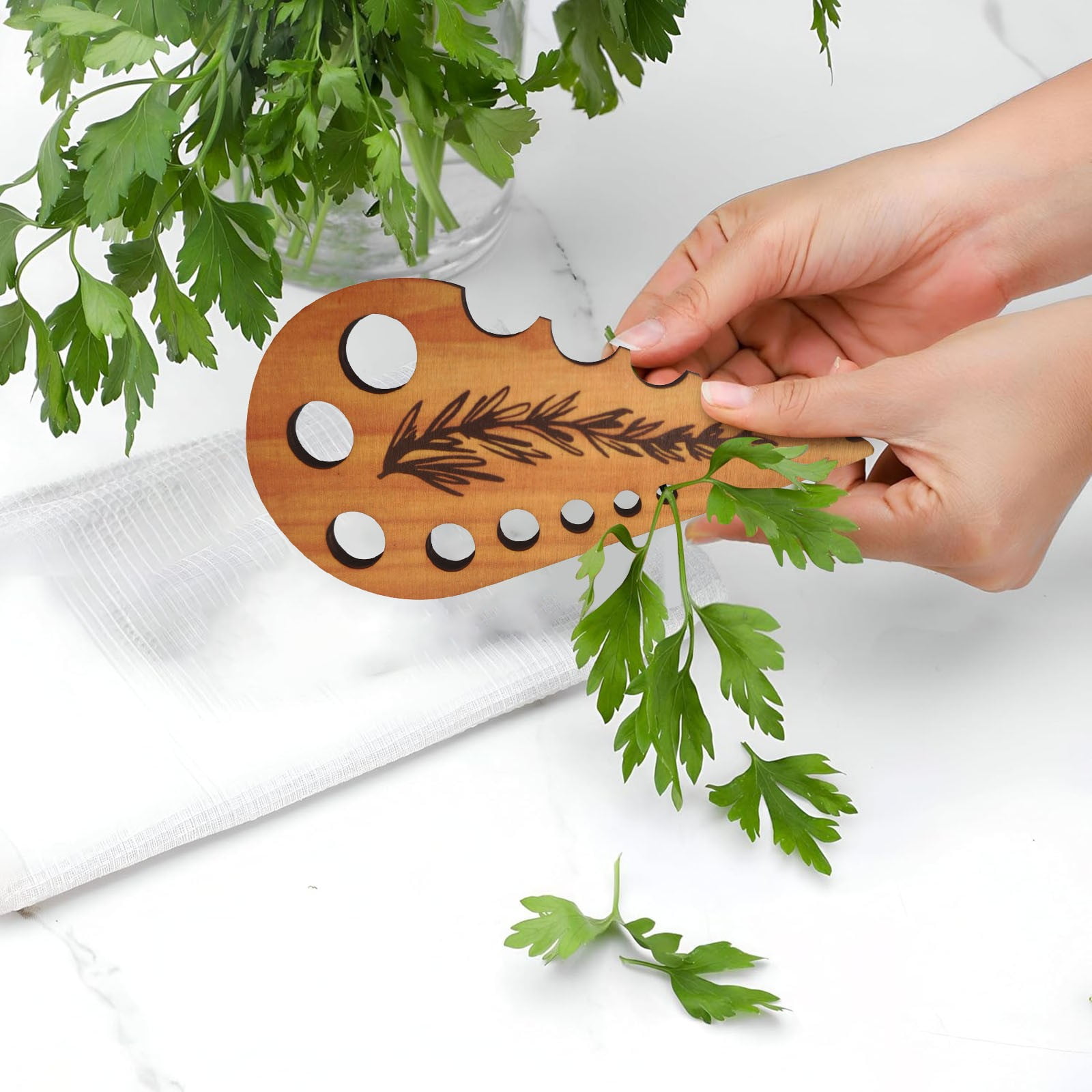 Herb Stripper 8 Holes,Herb Stripper Tool,Wooden Herb Stripper Vegetable Leaf Remover,Different Aperture Designs Wood Stripping Strippers Suitable for Herbs, Parsley, Coriander, Thyme Khaki - Image 4