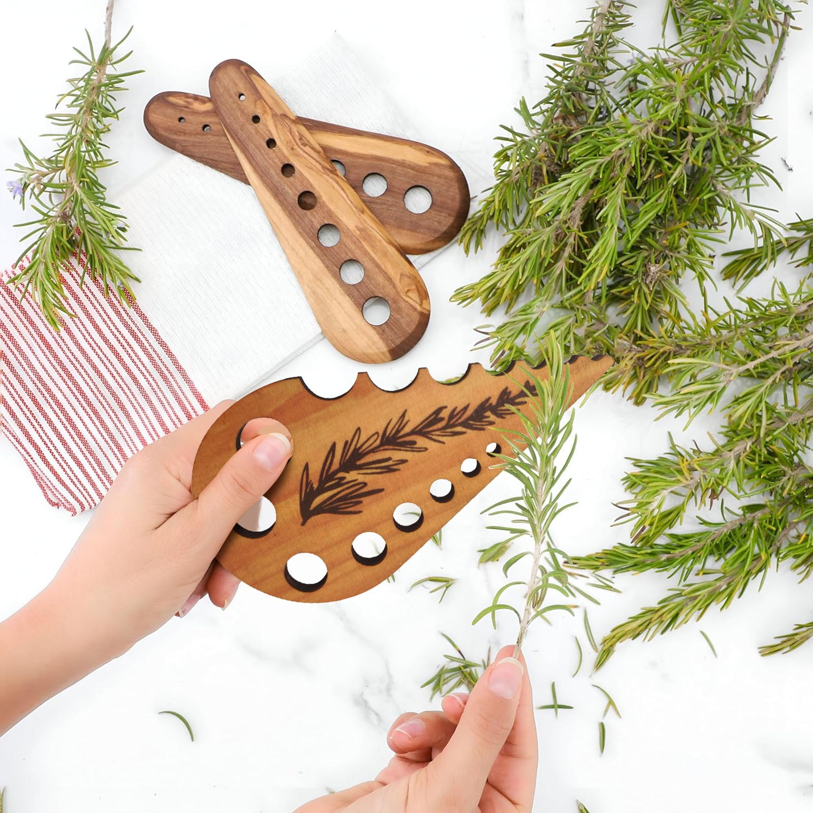 Herb Stripper 8 Holes,Herb Stripper Tool,Wooden Herb Stripper Vegetable Leaf Remover,Different Aperture Designs Wood Stripping Strippers Suitable for Herbs, Parsley, Coriander, Thyme Khaki - Image 5