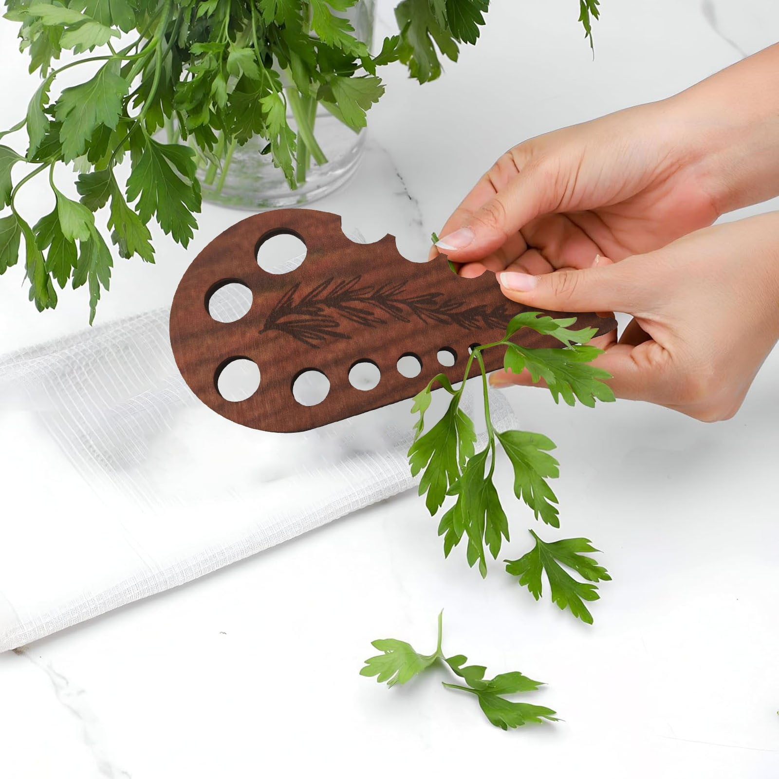 Herb Stripper 8 Holes,Herb Stripper Tool,Wooden Herb Stripper Vegetable Leaf Remover,Different Aperture Designs Wood Stripping Strippers Suitable for Herbs, Parsley, Coriander, Thyme Khaki - Image 6