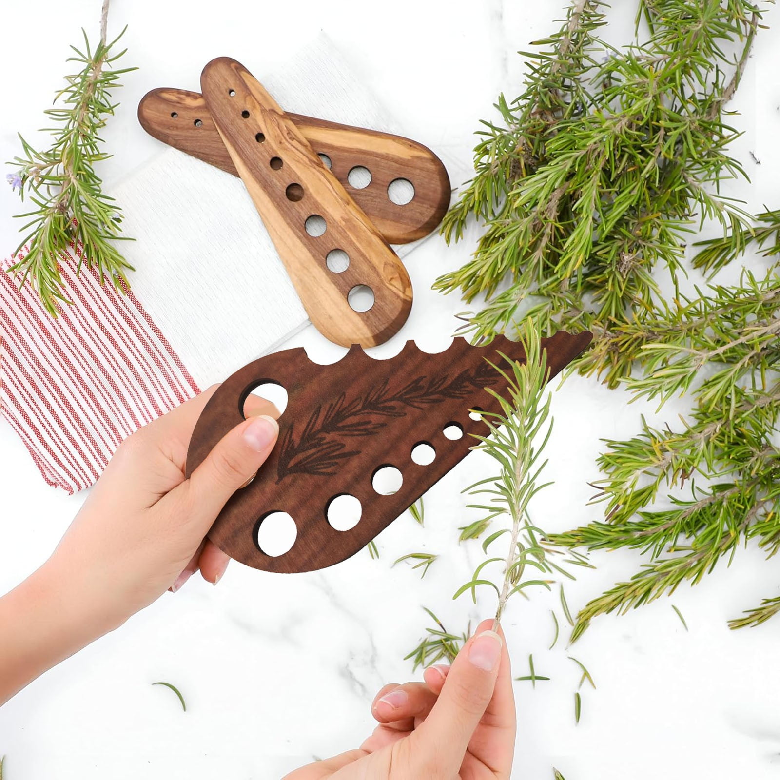 Herb Stripper 8 Holes,Herb Stripper Tool,Wooden Herb Stripper Vegetable Leaf Remover,Different Aperture Designs Wood Stripping Strippers Suitable for Herbs, Parsley, Coriander, Thyme Khaki - Image 8