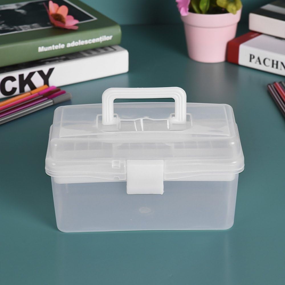Home Box and Travel Storage Box, Plastic Kit Case Container Empty, Box with Lock Lid & Handle, Emergency Organizer for Family and Traveling, 9.1x4.7x3.7 7.87