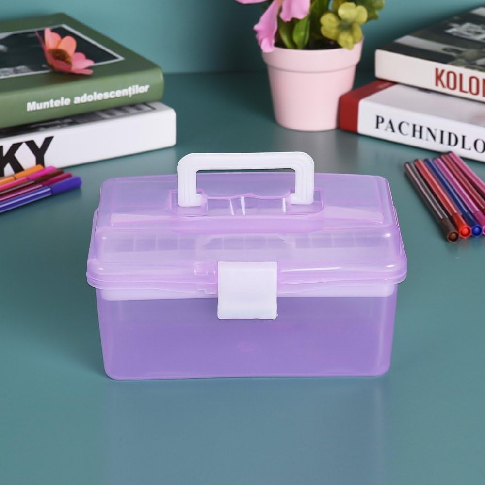 Home Box and Travel Storage Box, Plastic Kit Case Container Empty, Box with Lock Lid & Handle, Emergency Organizer for Family and Traveling, 9.1x4.7x3.7 7.87