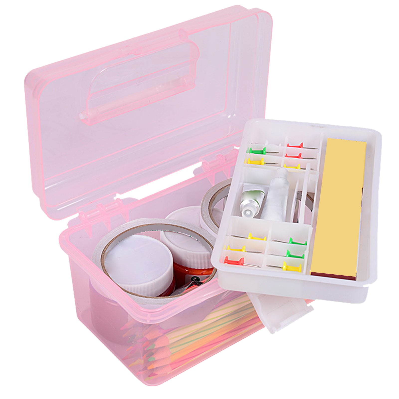 Home Box and Travel Storage Box, Plastic Kit Case Container Empty, Box with Lock Lid & Handle, Emergency Organizer for Family and Traveling, 9.1x4.7x3.7 7.08