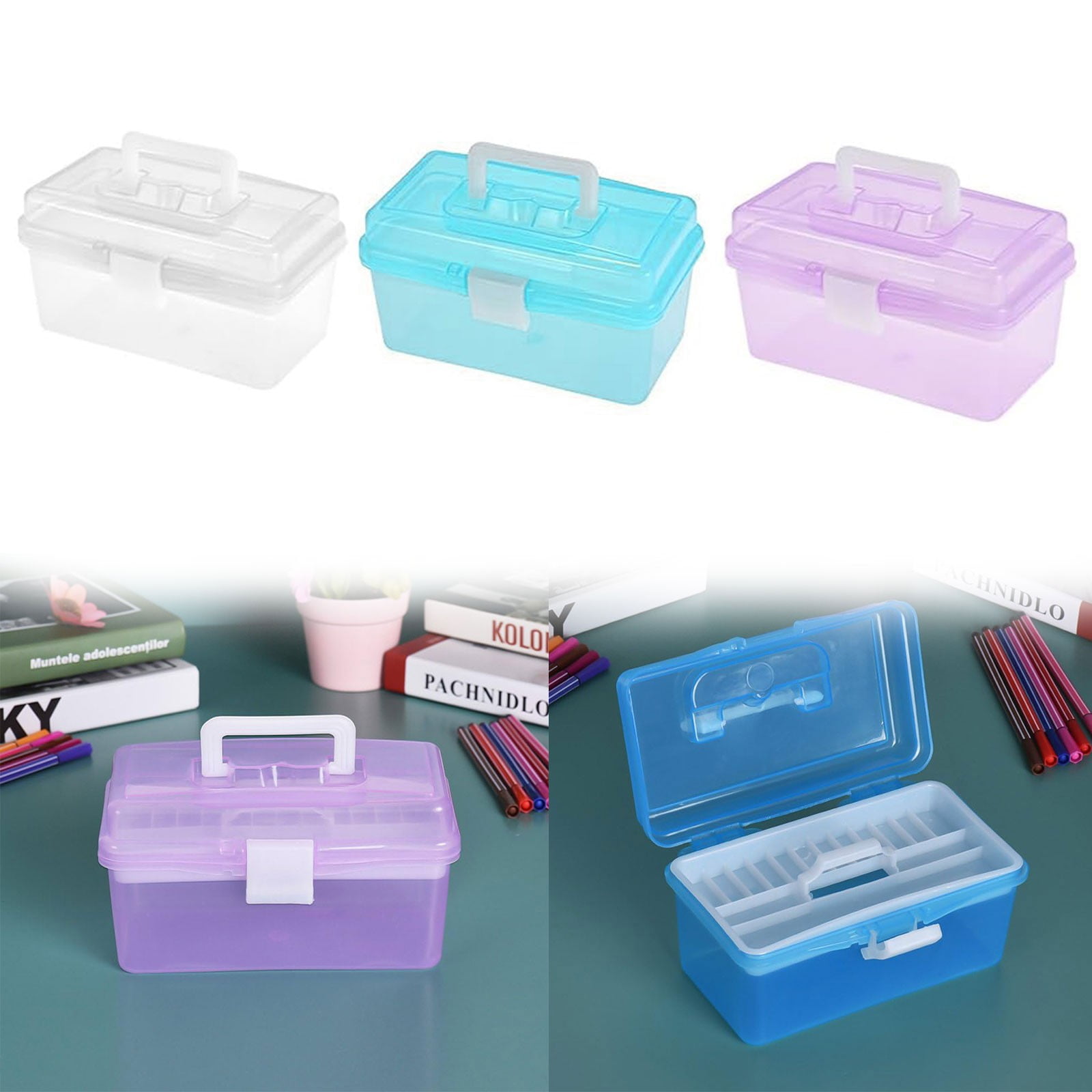 Home Box and Travel Storage Box, Plastic Kit Case Container Empty, Box with Lock Lid & Handle, Emergency Organizer for Family and Traveling, 9.1x4.7x3.7 7.87