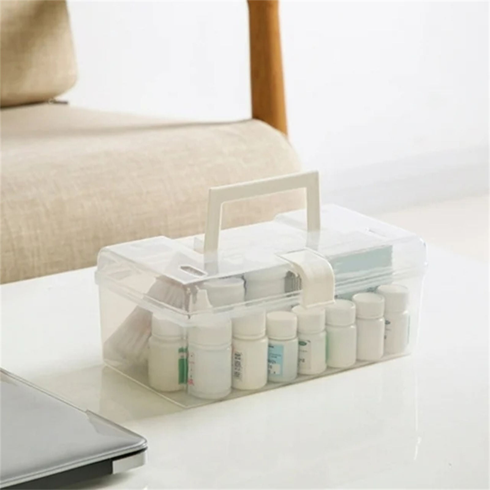 Home Box and Travel Storage Box, Plastic Kit Case Container Empty, Box with Lock Lid & Handle, Emergency Organizer for Family and Traveling, 9.1x4.7x3.7 9.1