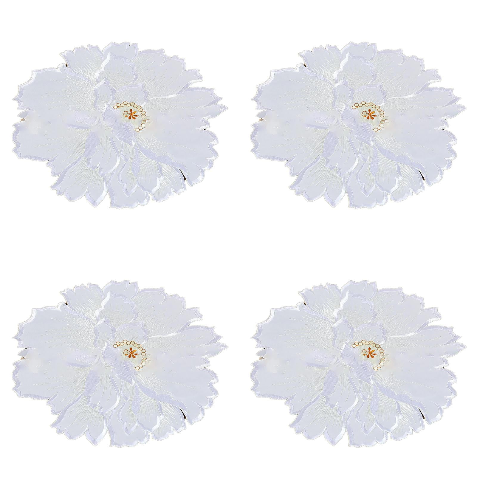 4 Pcs Flower Placemat,3D Flower Placemats,Flower Shape Placemat,Heat-Resistant And Washable Placemat for Dining Table,Tablemats Kitchen Table Setting Decorative for Wedding Holiday Dining Table,Red White - Image 1