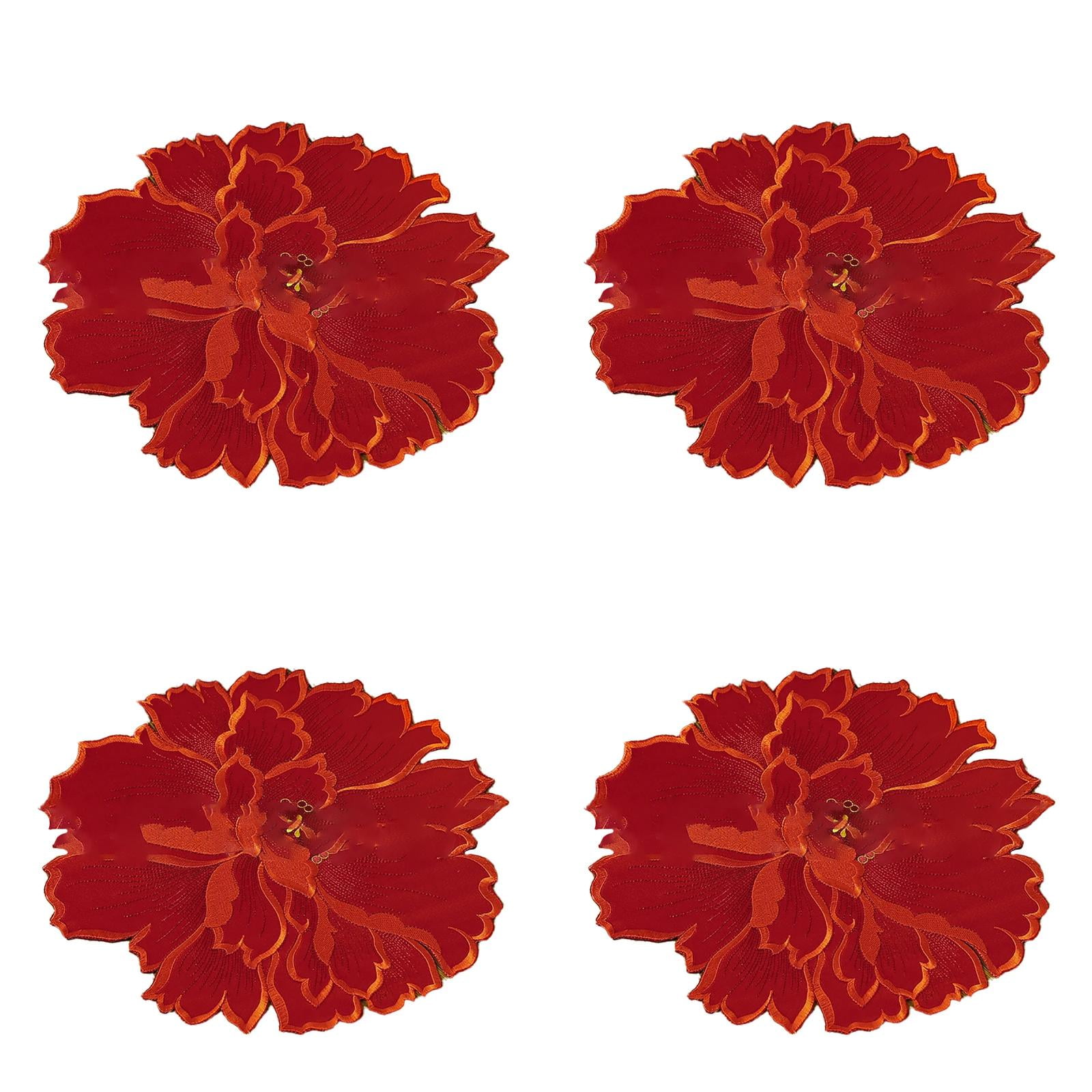 4 Pcs Flower Placemat,3D Flower Placemats,Flower Shape Placemat,Heat-Resistant And Washable Placemat for Dining Table,Tablemats Kitchen Table Setting Decorative for Wedding Holiday Dining Table,Red White - Image 6