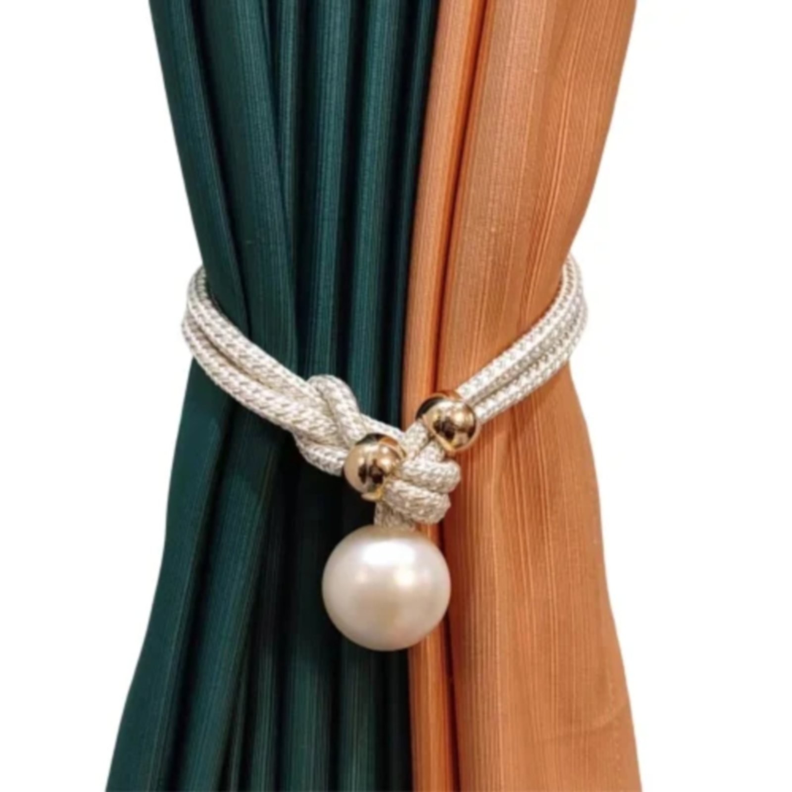 Adjustable Big Pearl Curtain Tiebacks, Hand Woven Curtain TieBack, Decorative Rope Holdbacks for Curtains, Curtain Ties for Home Bedroom Decorative Curtain, 1 Pcs, 21.56x1.57 21.56