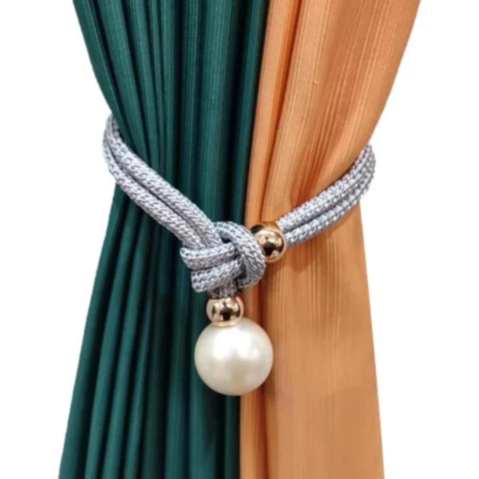 Adjustable Big Pearl Curtain Tiebacks, Hand Woven Curtain TieBack, Decorative Rope Holdbacks for Curtains, Curtain Ties for Home Bedroom Decorative Curtain, 1 Pcs, 21.56x1.57 21.56