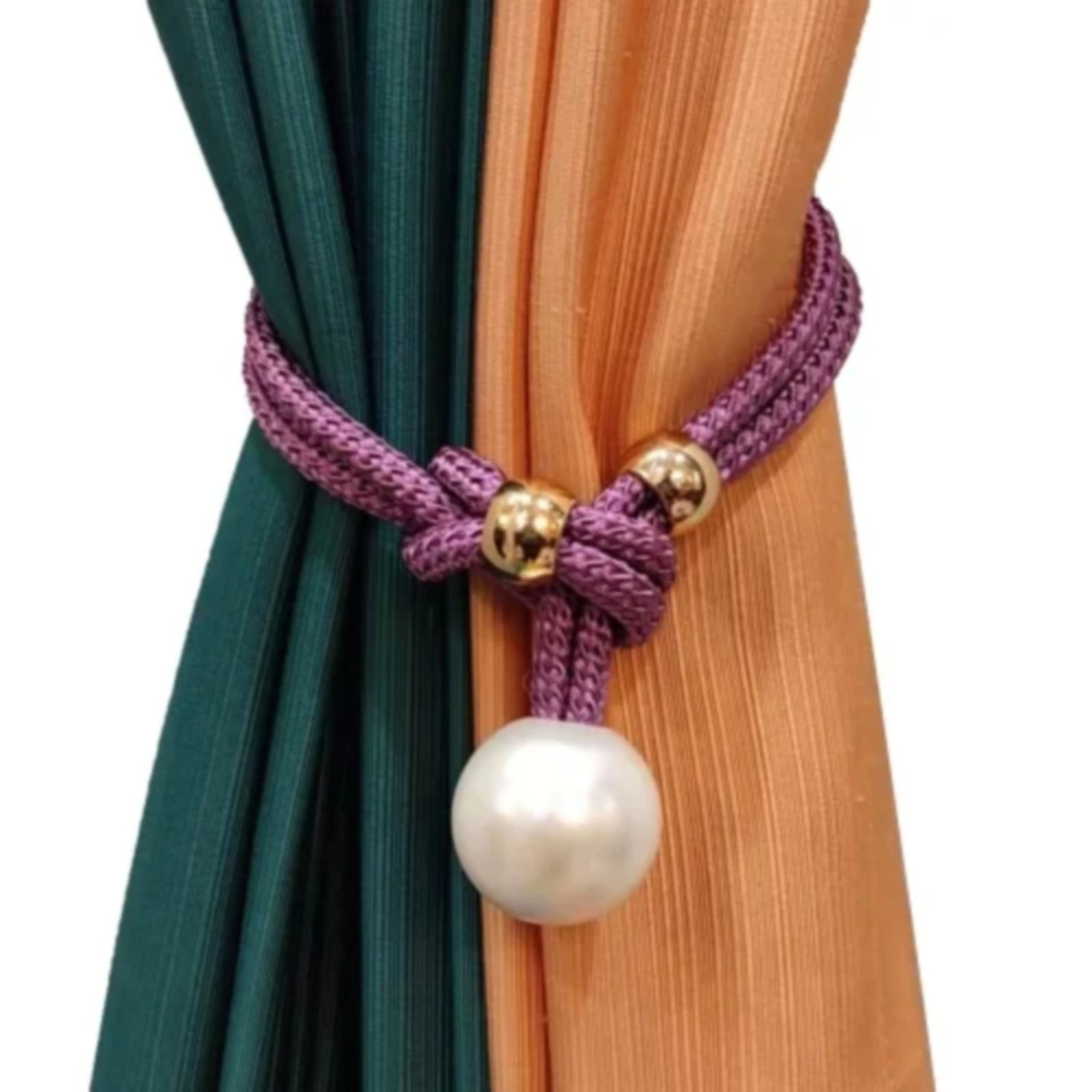 Adjustable Big Pearl Curtain Tiebacks, Hand Woven Curtain TieBack, Decorative Rope Holdbacks for Curtains, Curtain Ties for Home Bedroom Decorative Curtain, 1 Pcs, 21.56x1.57 21.56