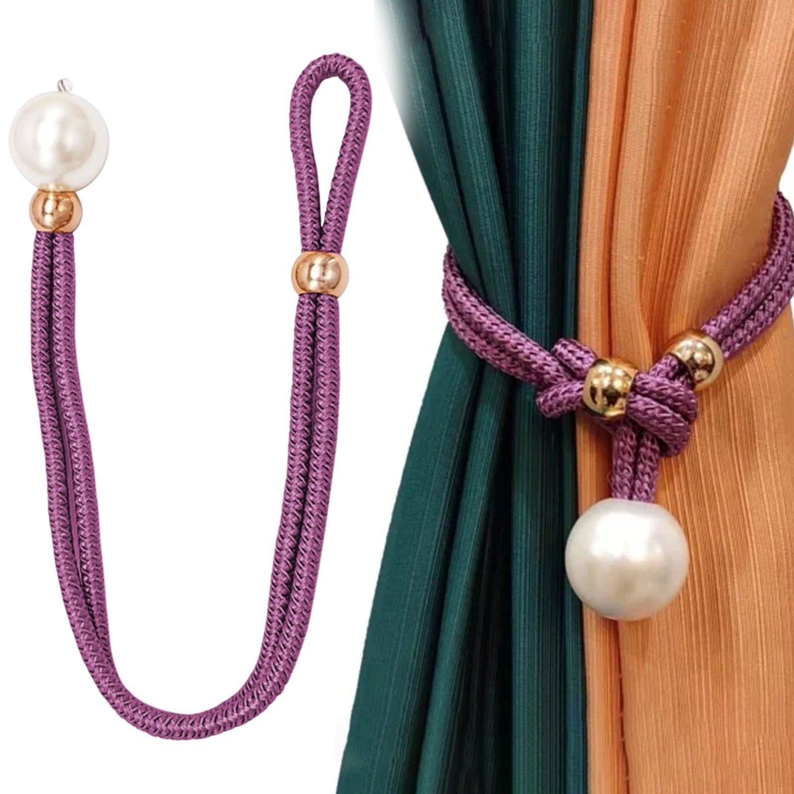 Adjustable Big Pearl Curtain Tiebacks, Hand Woven Curtain TieBack, Decorative Rope Holdbacks for Curtains, Curtain Ties for Home Bedroom Decorative Curtain, 1 Pcs, 21.56x1.57 21.56