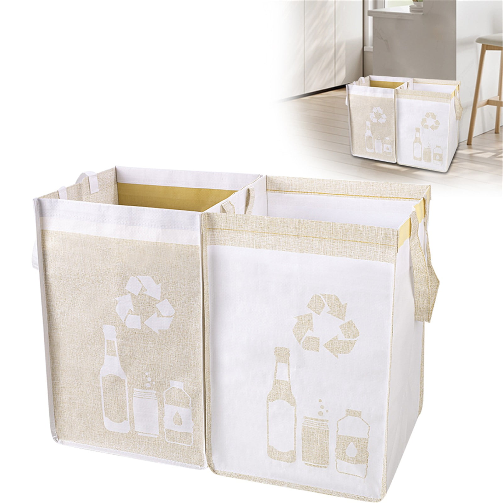 2 Pcs Separate Recycling Waste Bags,Recycle Waste Bag for Kitchen Home,Recycling Organizer,Reusable Recycling Bags,Indoor Recycling Trash Sorting Organizer,Reusable And Waterproof,(D,12x12x17 in) D - Image 2