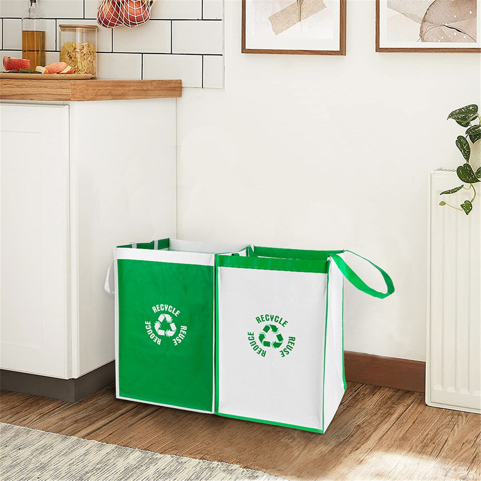 2 Pcs Separate Recycling Waste Bags,Recycle Waste Bag for Kitchen Home,Recycling Organizer,Reusable Recycling Bags,Indoor Recycling Trash Sorting Organizer,Reusable And Waterproof,(D,12x12x17 in) D - Image 5