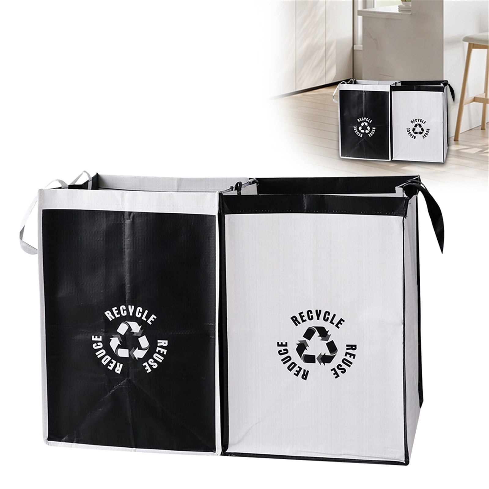 2 Pcs Separate Recycling Waste Bags,Recycle Waste Bag for Kitchen Home,Recycling Organizer,Reusable Recycling Bags,Indoor Recycling Trash Sorting Organizer,Reusable And Waterproof,(D,12x12x17 in) Gray - Image 2