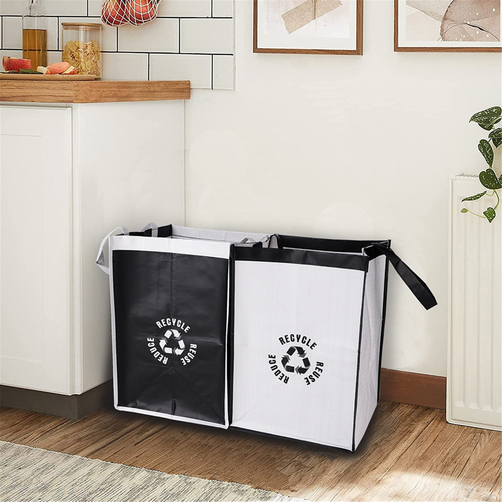 2 Pcs Separate Recycling Waste Bags,Recycle Waste Bag for Kitchen Home,Recycling Organizer,Reusable Recycling Bags,Indoor Recycling Trash Sorting Organizer,Reusable And Waterproof,(D,12x12x17 in) Gray - Image 4