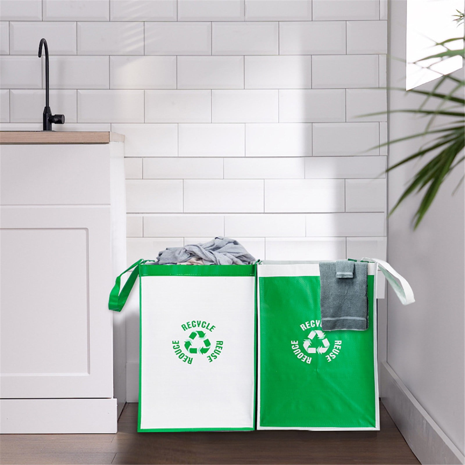 2 Pcs Separate Recycling Waste Bags,Recycle Waste Bag for Kitchen Home,Recycling Organizer,Reusable Recycling Bags,Indoor Recycling Trash Sorting Organizer,Reusable And Waterproof,(D,12x12x17 in) Gray - Image 5