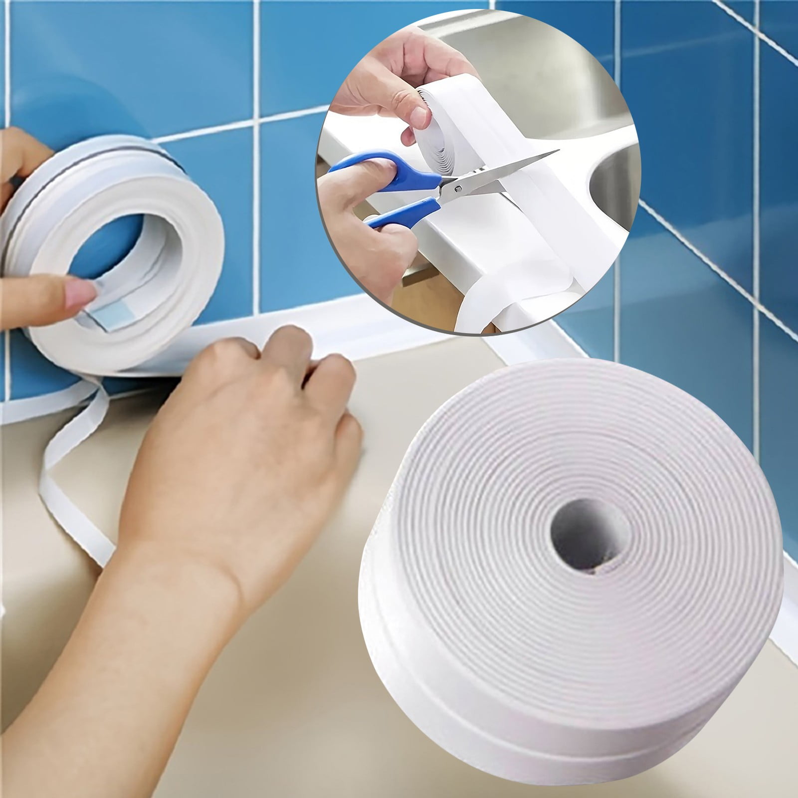 Caulk Tape, Caulking Tape, Toilet Caulk Sealing Strip, Bathtub Caulking Sealant Tape for Kitchen, Bathroom, Countertop, Sink, Floor Wall Edge Protector, 1 Roll 1.18