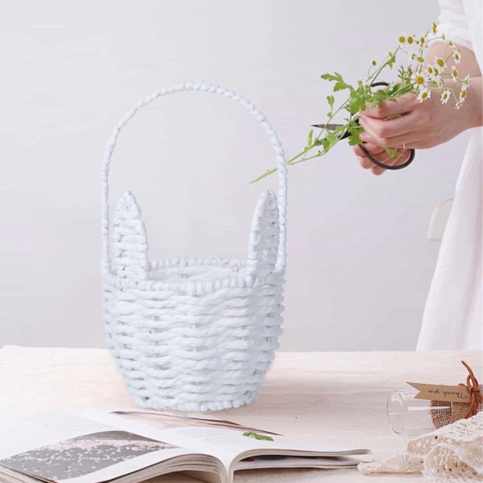 Woven Breads Baskets, Oval Small Fruit Baskets, Stackable Plastic Wicker Baskets for Serving Vegetables, Kitchen, Restaurant, Outdoor, Imitation Rattan, 1 Pcs, 7.48x5.11x2.75 4.88