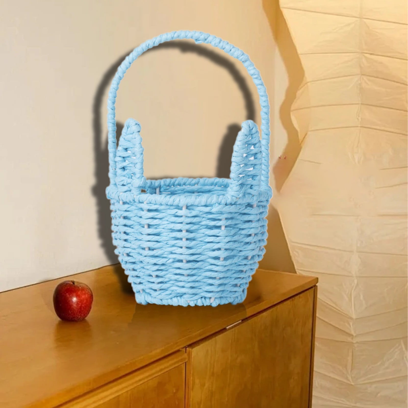 Woven Breads Baskets, Oval Small Fruit Baskets, Stackable Plastic Wicker Baskets for Serving Vegetables, Kitchen, Restaurant, Outdoor, Imitation Rattan, 1 Pcs, 7.48x5.11x2.75 4.88