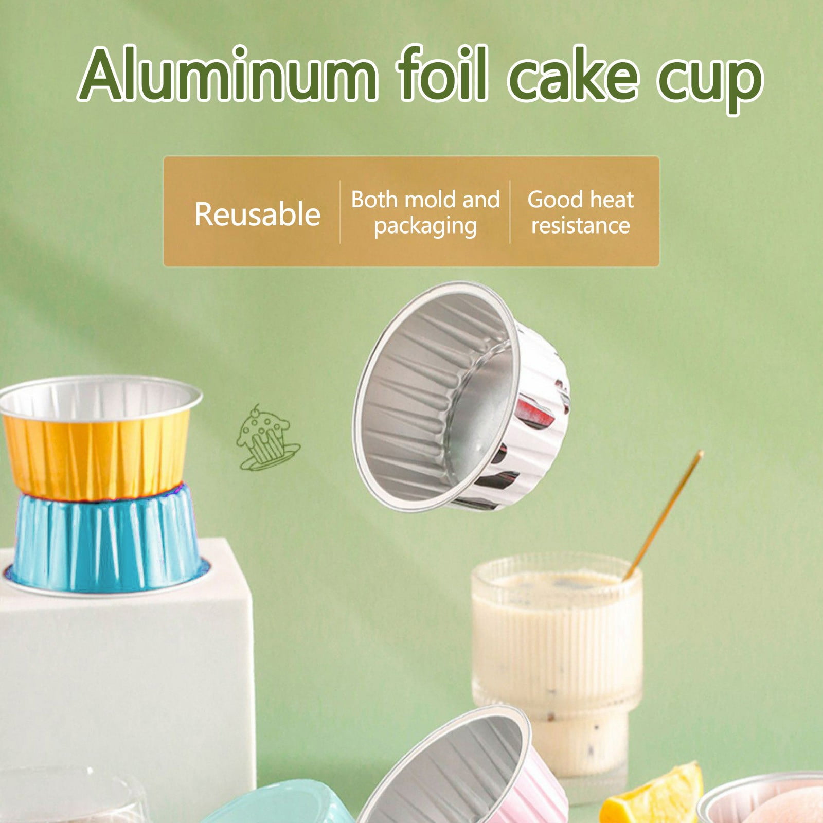 Aluminum Foil Baking Cups with Lids,20pcs Round Pudding and Cake Molds,Heat-Resistant Up to 250°C,Reusable for Oven,Microwave,and BBQ,Ideal for Parties,Catering,and Home Baking White - Image 4