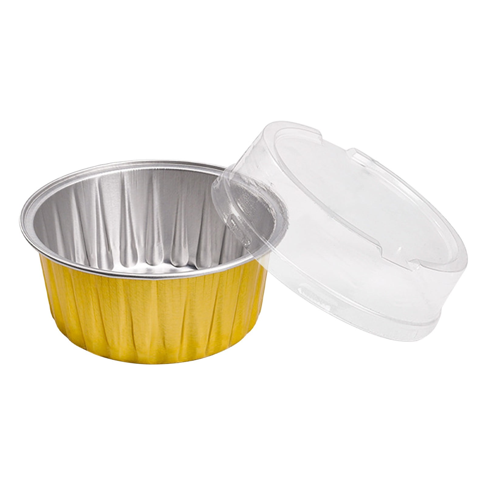 Aluminum Foil Baking Cups with Lids,20pcs Round Pudding and Cake Molds,Heat-Resistant Up to 250°C,Reusable for Oven,Microwave,and BBQ,Ideal for Parties,Catering,and Home Baking Yellow - Image 1