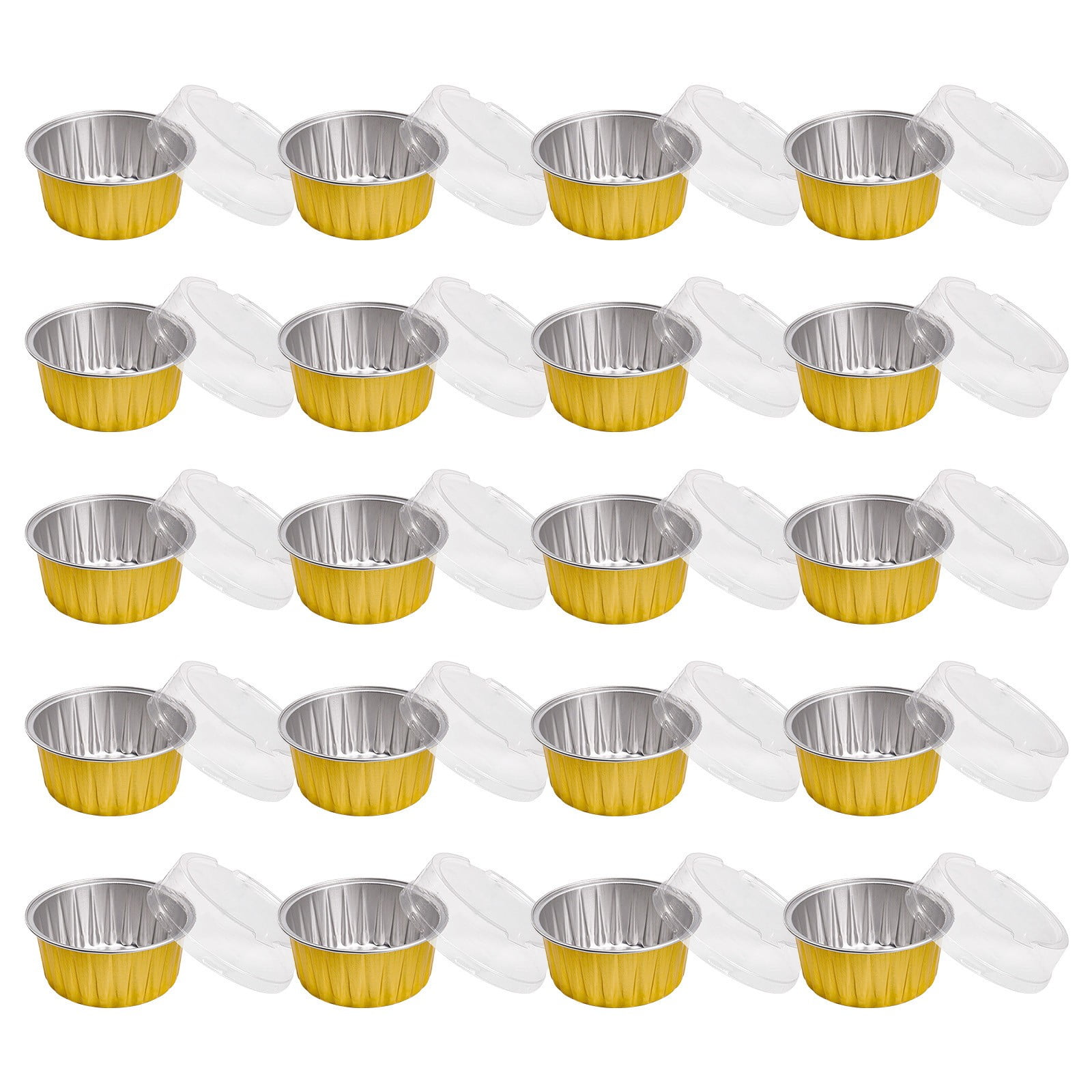 Aluminum Foil Baking Cups with Lids,20pcs Round Pudding and Cake Molds,Heat-Resistant Up to 250°C,Reusable for Oven,Microwave,and BBQ,Ideal for Parties,Catering,and Home Baking Yellow - Image 3