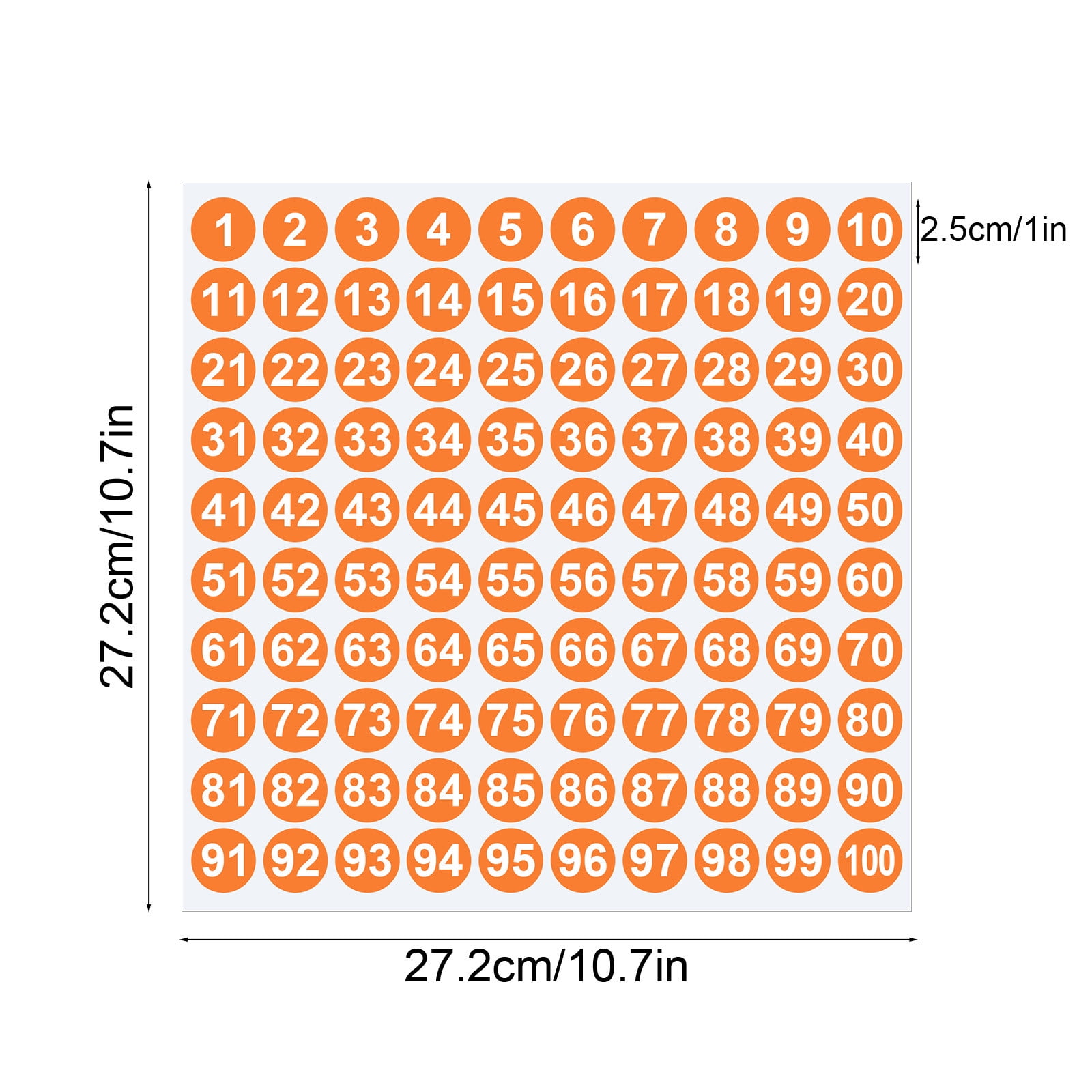 1 Inch Round Number Stickers,1-100 Multi-Color Self-Adhesive Labels for Mailbox,Scrapbook,and DIY Crafts,Easy to Peel and Stick on Various Surfaces,Durable Paper Material for Long-Lasting Use Orange - Image 3