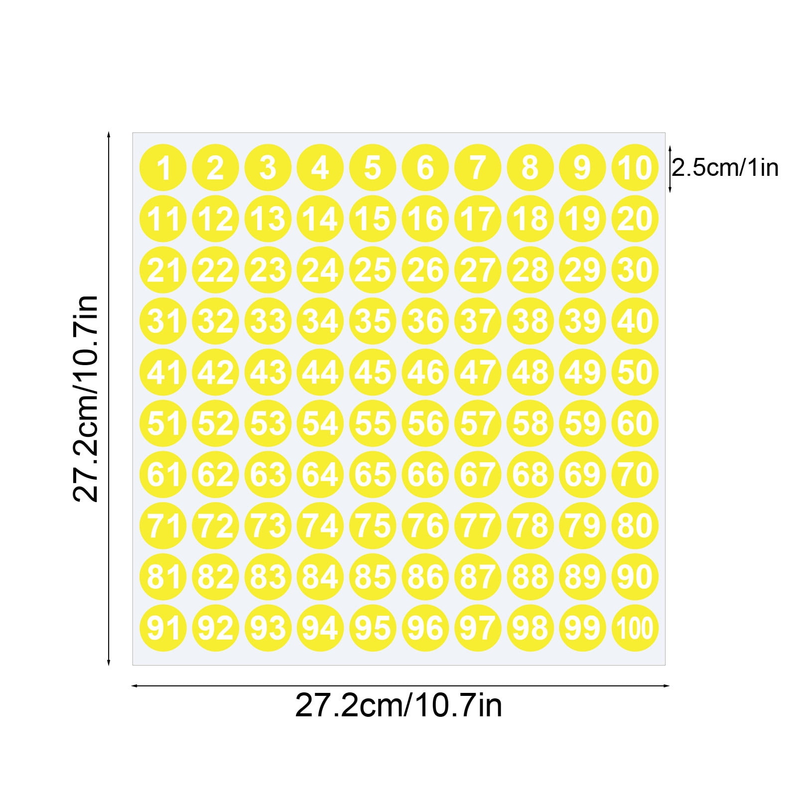 1 Inch Round Number Stickers,1-100 Multi-Color Self-Adhesive Labels for Mailbox,Scrapbook,and DIY Crafts,Easy to Peel and Stick on Various Surfaces,Durable Paper Material for Long-Lasting Use Yellow - Image 3