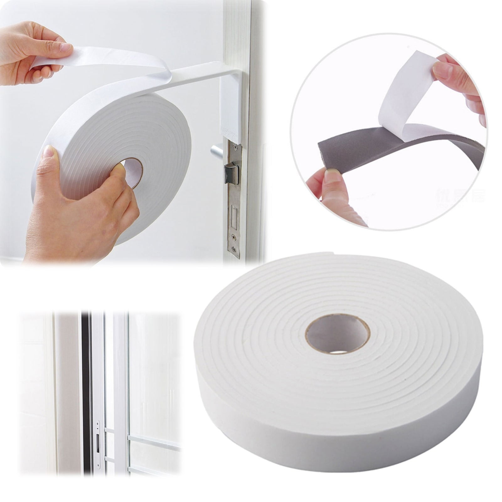 Strong Adhesive Foam Weather Stripping, High Density Weatherproof Weather Stripping Door Seal Strip for Sliding Door, Window, Noise-Reduction Foam Sealing Strip, 1 Roll 1.18 In x 16.4 Ft White - Image 2