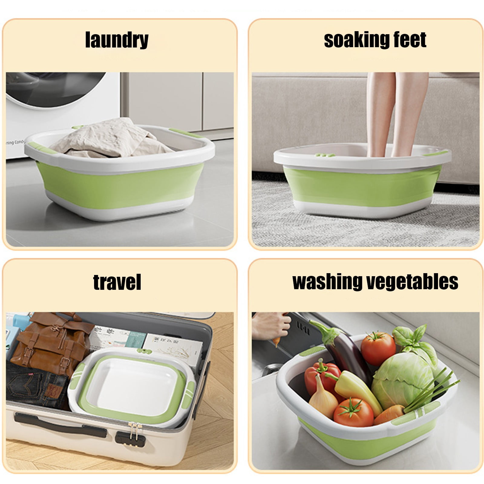 Collapsible Wash Basin,Multi-Use Folding Sink for Kitchen,Camping,and Laundry,Portable Dish Pan with Anti-Slip Bottom,Space-Saving Design for Travel and Outdoor BBQ,Durable and Easy to Store Green - Image 5