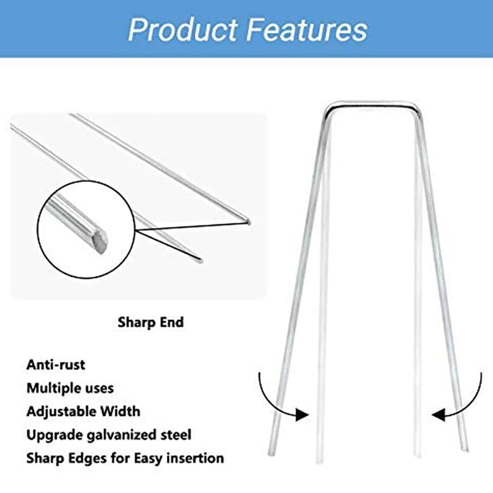 Garden Stakes Pins Landscape Staples, Durable Tent Stakes, Heavy Duty Galvanized Steel Metal Yard Stakes, Ground Lawn Staples, Fence Anchors for Weed Barrier Fabric, 20 Pcs, 3.94x1.57 3.94