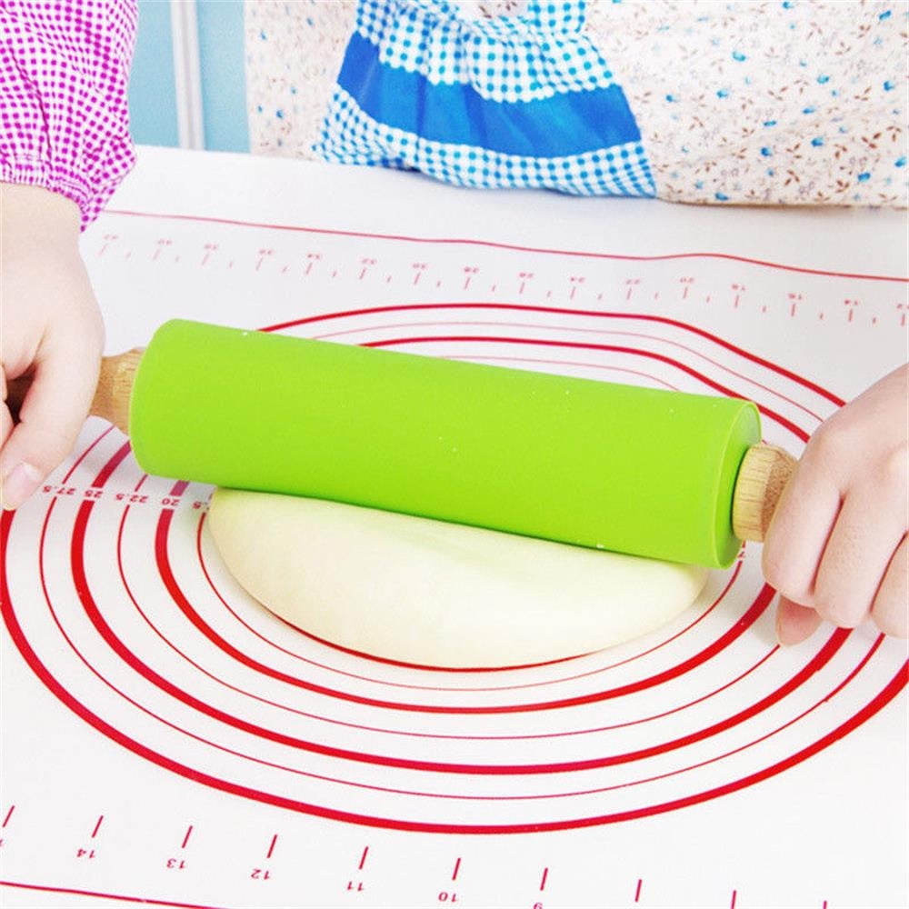 Mini Silicone Rolling Pin, Small Dough Roller with Wood Handle, Non-stick Rolling Pins with Handle, for Craft Kitchen Dough Cookie Pastry Fondant Cake, 1 Pcs, 8.86 Inches 8.86